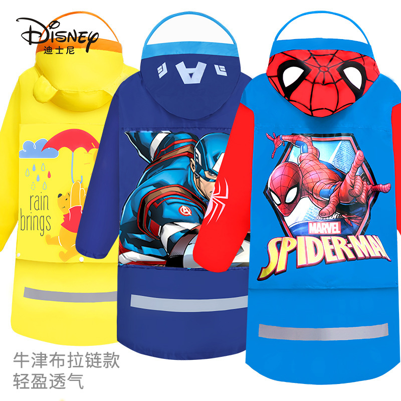 Disney Children's Raincoat for Boys, Spider-Man, Boys' Kindergarten Raincoat with Backpack Space, Special for Elementary School Students, Baby Rain Poncho