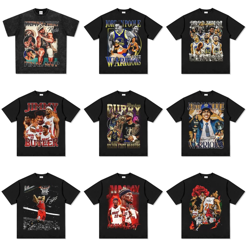 Warriors Curry Short-Sleeve Butler Collaboration Nba Same Style Rose Wade Purcell T-Shirt American Washed Vintage Men's