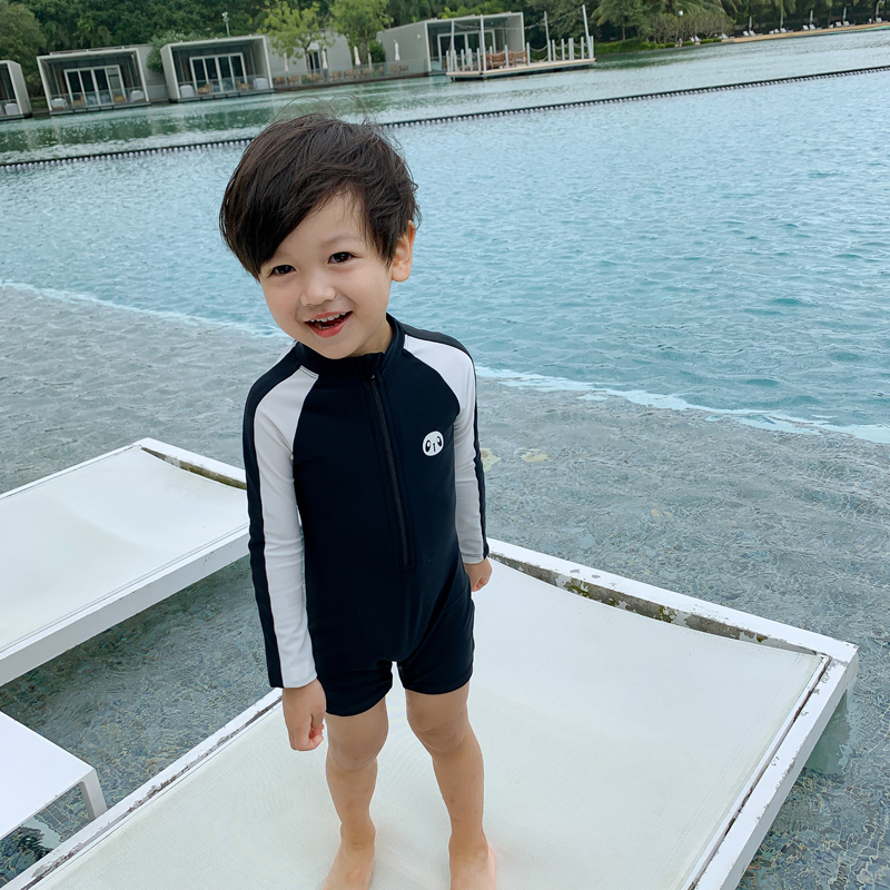 Children's bathing suit boy long sleeve sunscreen speed dry one-piece swimsuit spa handsome and cute baby swimsuit-Taobao