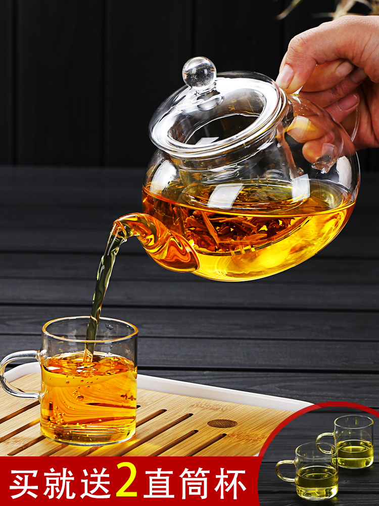 High temperature resistant glass teapot thickened household with filter glass tea pot Tea water separation flower tea pot Tea set