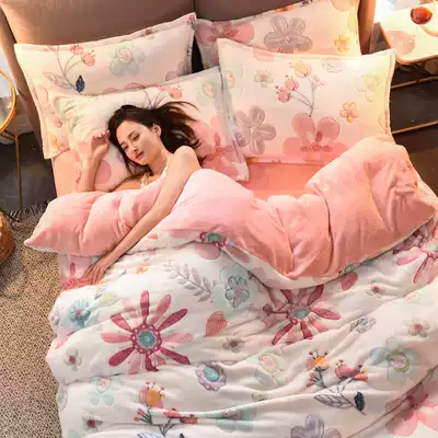 Thickened snow velvet four-piece Winter coral velvet double-sided velvet quilt cover flannel Net red bed linen bedding