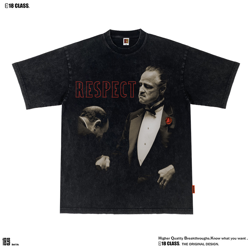 Cunningham's Same Style Godfather Respect Vintage Vtg Washed Hip-Hop Loose Cotton Short-Sleeve T-Shirt