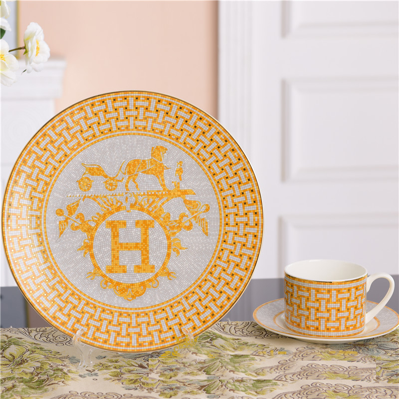 European-style Western plate ten-inch eight-inch snack plate steak tray coffee cup dish bone china afternoon tea mug H set