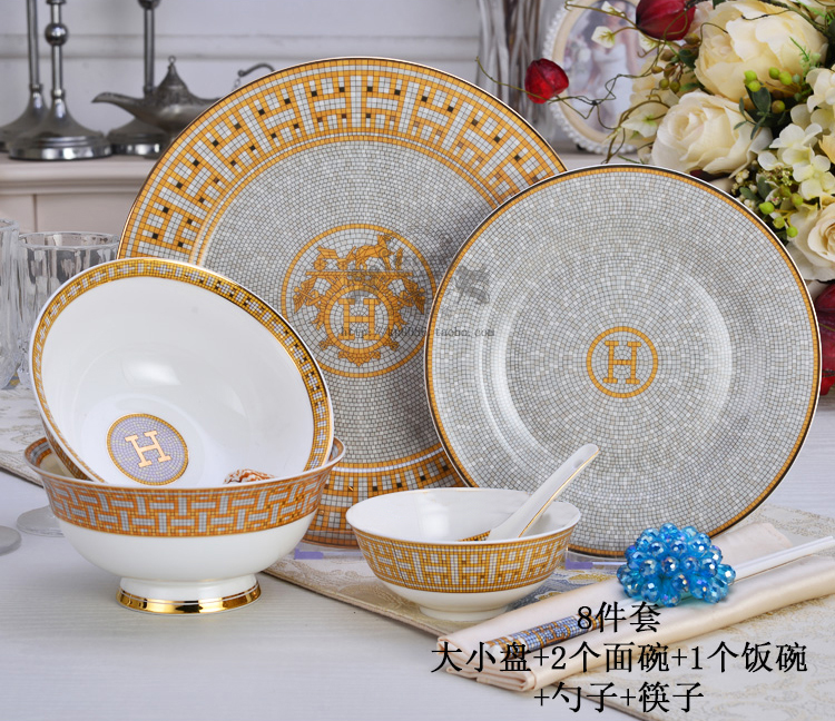 H Peumalacar Bone China Porcelain Cutlery Dinner Plate Noodle Bowl Rice Bowl Spoon Chopsticks Coffee Cup Mark Cup Knife Fork spoon Single Buy