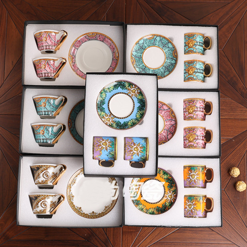 Eurostyle Meadusa Bone Porcelain Coffee Cup English-style Afternoon Flower Tea Cup Refreshments Plate Ceramic Coffee Cup Courtesy Kit