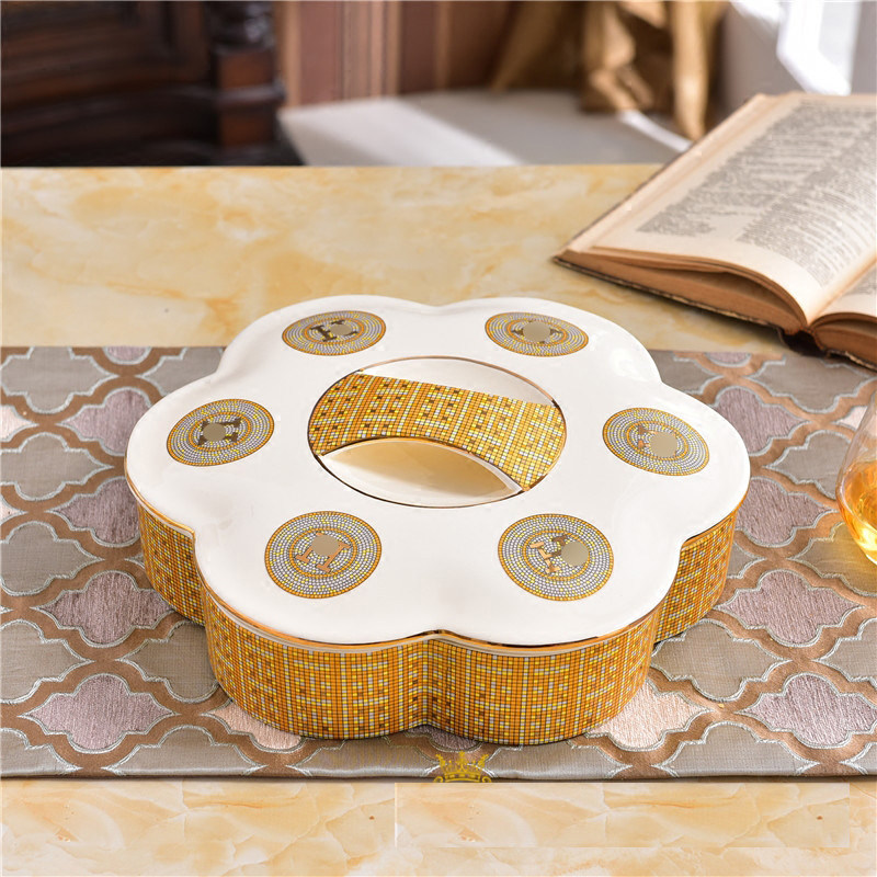 Dry fruit box with lid dry fruit box with lid room dry fruit disc ceramic candy plate European sweet box mooncake disk