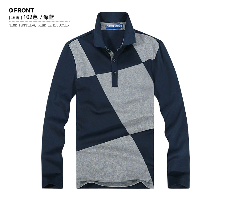 Đầm cotton 2018 màu sắc mới nam áo thun polo áo sơ mi nam thủy triều giản dị giản dị khâu áo thun dài tay áo thun cotton nam