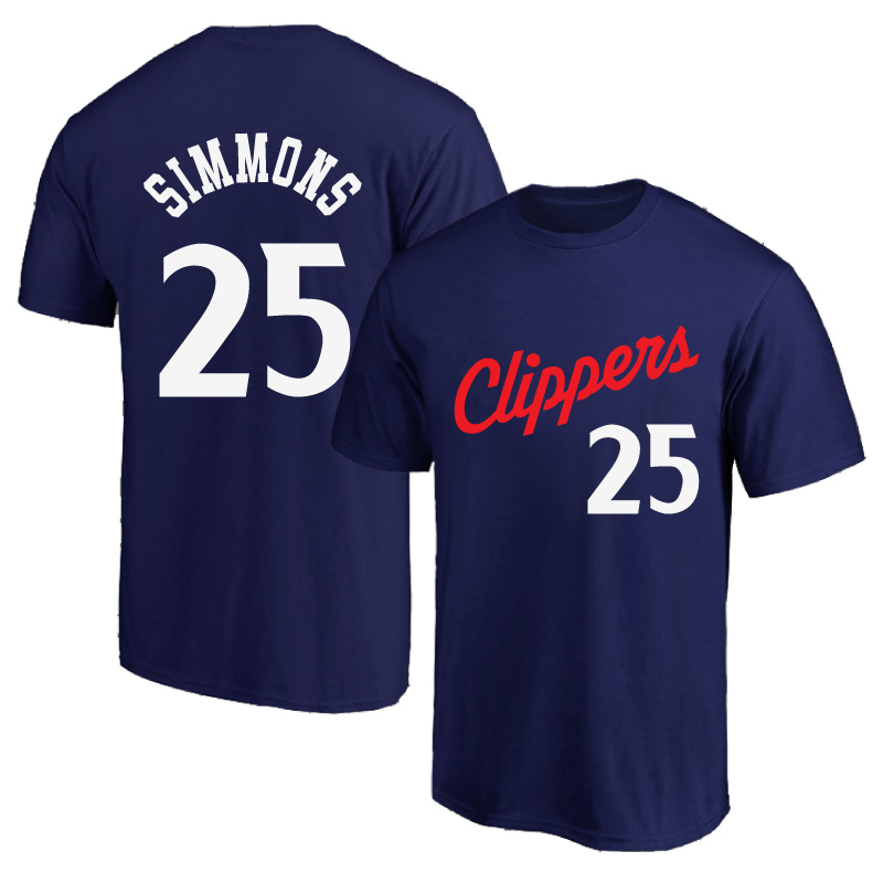 2025 Los Angeles Clippers No. 25 Simmons Jersey Training Uniform Pure Cotton Round Neck Short-Sleeved T-Shirt Sports Half-Sleeve