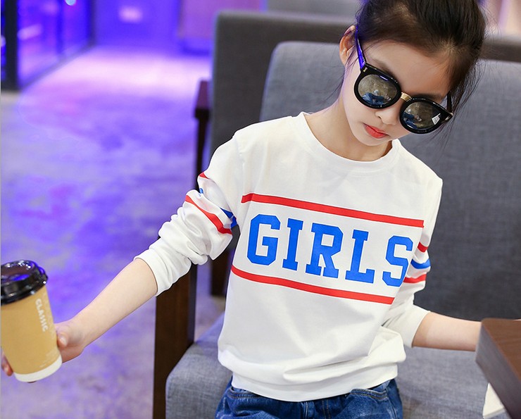 Trẻ em mặc 5 mùa thu đứng đầu 12 cô gái chạm đáy áo 13 tuổi tiểu học t-shirt 8 quần áo 9 cô gái 11 áo dài tay thủy triều.