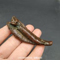 Antique antique copper antique collection alloy imitation pure copper Su Gong lotus leaf frog small incense tea pet small ornaments