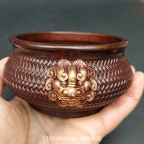 Collection of antique copperware antique double animal heads gilt copper vat copper incense burner copper ashtray retro home furnishings