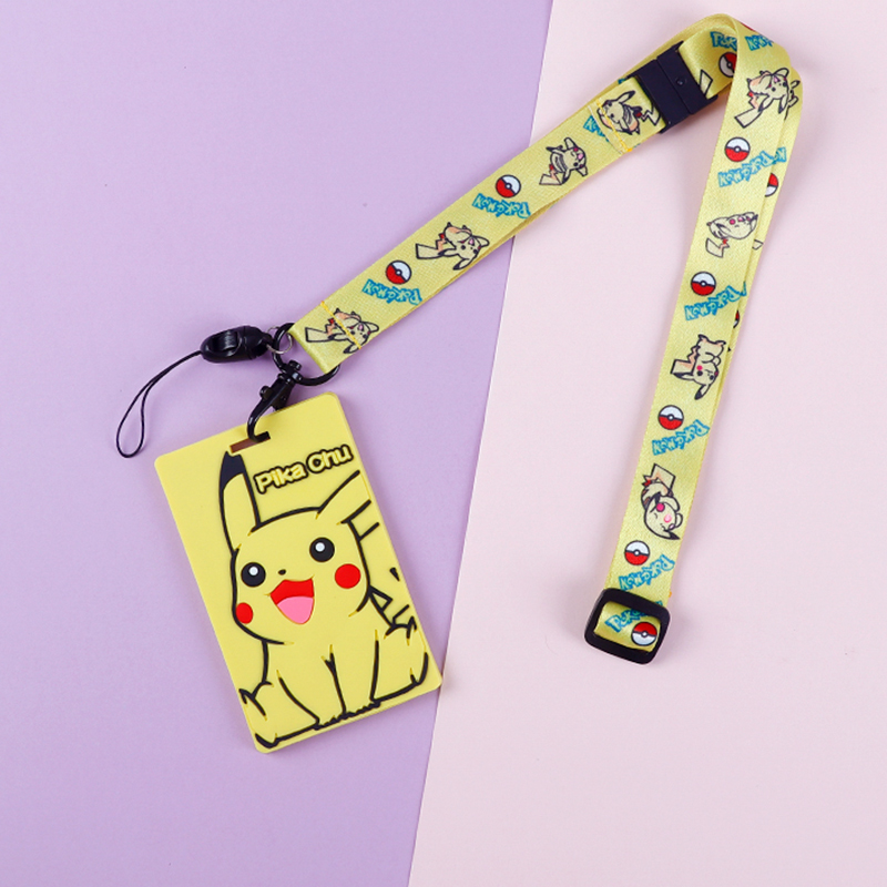 Cute card cover lanyard pikachu kindergarten pick-up badge bus entrance guard campus citizen card protection cover hot sale
