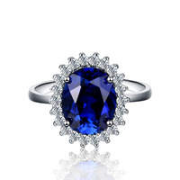 Princess Diana sapphire ring women's genuine sterling silver hypoallergenic live mouth classic dark blue color gemstone tanzanite