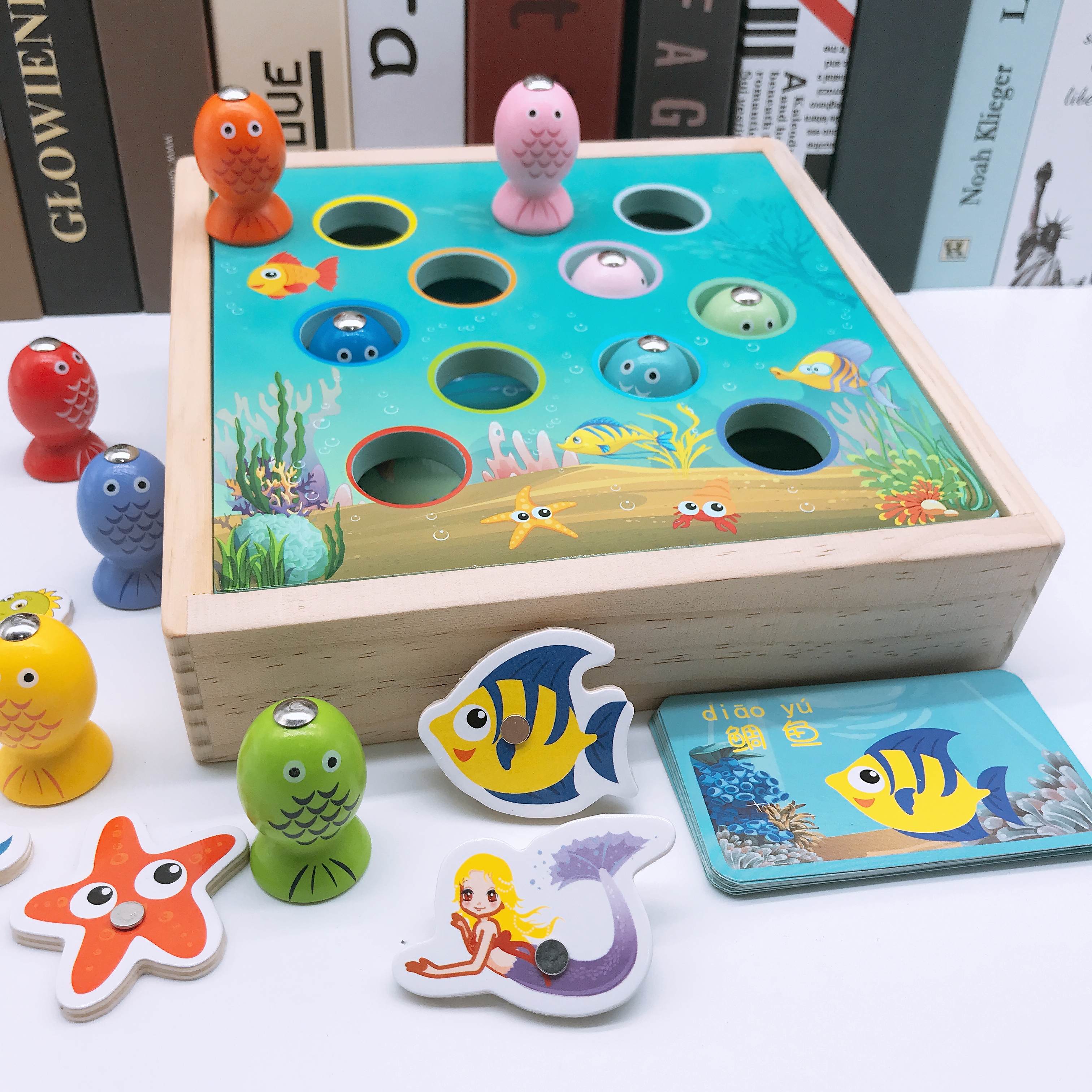 Children's wood magnetic fishing pool suit Toys 1-2-3-5-year-old baby Early teaching Puzzle Parenting Interactive Toys