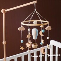 Nordic style wooden childrens room stroller hanging wind chime baby hand-eye coordination educational toy rocket crochet bed bell