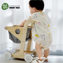 ins Korean childrens wooden toddler stroller shopping trolley toddler simulation supermarket stroller play house toy