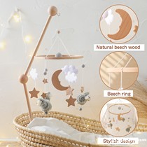 Nordic style childrens room decoration crib bed hanging wind chime wooden anti-squint hand-eye coordination star and moon sheep bed bell