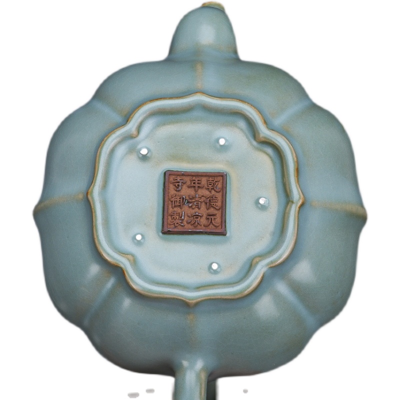 宋汝窯青釉清涼寺竹節瓜稜壺  現代工芸品 美術品 置物 宋汝窯青釉清涼寺竹節瓜稜壺 現代工芸品 美術品 置物 - メルカリ