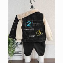 Boys denim vest autumn and winter plus velvet plus cotton 2022 new fashion cool childrens waistcoat thickened coat