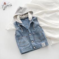 Childrens denim vest hooded detachable boys and girls sleeveless vest vest spring and autumn Korean version of the tide childrens jacket tide