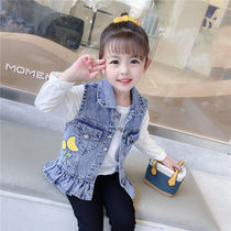 Childrens vest 2022 new girls denim vest vest spring and autumn middle and small childrens girls coat waistcoat vest