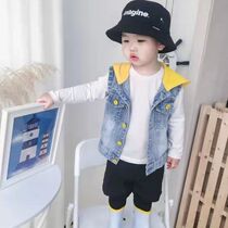 Boys denim vest baby spring and autumn clothes childrens vest outside the foreign style girls hooded vest middle and small childrens Korean version