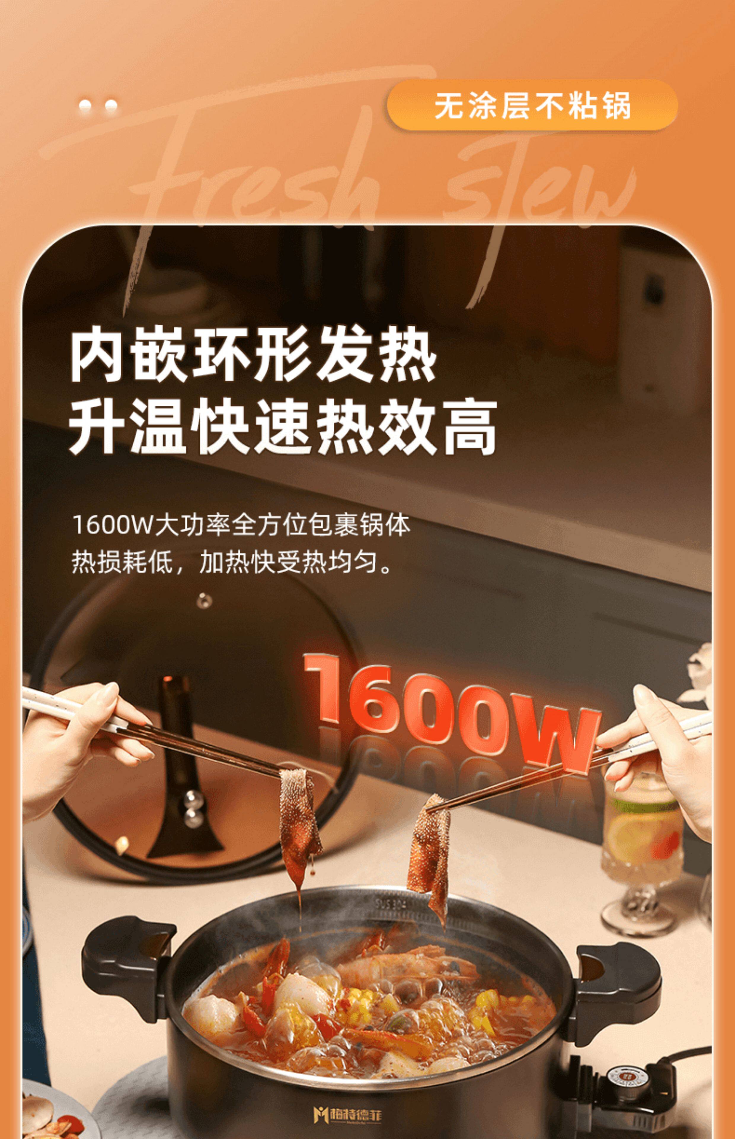 Плиты 梅特德菲智能家用316l医用不锈钢蜂窝持久不粘锅无涂层电炒锅新款