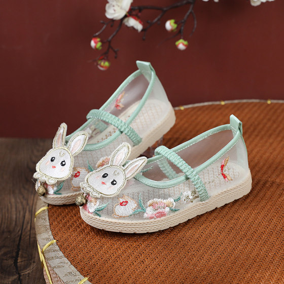 Hanfu shoes, girls' embroidered shoes, summer sandals, breathable mesh shoes, handmade cloth shoes, children's Chinese style horse-faced skirts, national style shoes