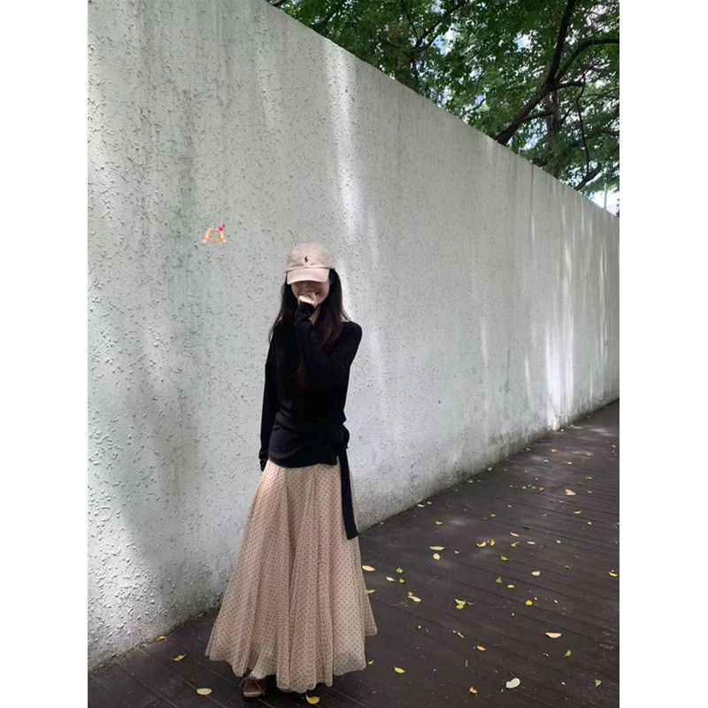 Pumpkin/French Organza Polka Dot Skirt for Women, Flocked Autumn Mesh Skirt Pumpkin/French Organza Polka Dot Skirt for Women, Flocked Autumn Mesh Skirt