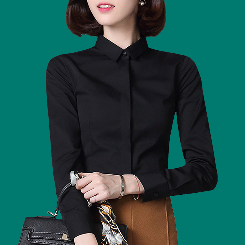 Black Shirt for Women, Professional Long-Sleeved Spring and Autumn New Style, Elegant, Wrinkle-Free White Shirt, High-End Business Formal Workwear Black Shirt for Women, Professional Long-Sleeved Spring and Autumn New Style, Elegant, Wrinkle-Free White Shirt, High-End Business Formal Workwear