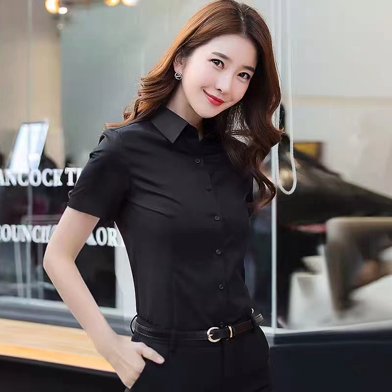 Black Professional Shirt for Women, Short-Sleeved, Formal, Thin, Elegant, Slimming, Wrinkle-Free White Shirt, High-End Workwear, Summer