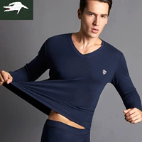 Quần lửng cotton cá sấu mùa thu quần dài nam áo len cotton cổ chữ V trẻ trung cotton mỏng phần đồ lót nhiệt bộ mặc nhà