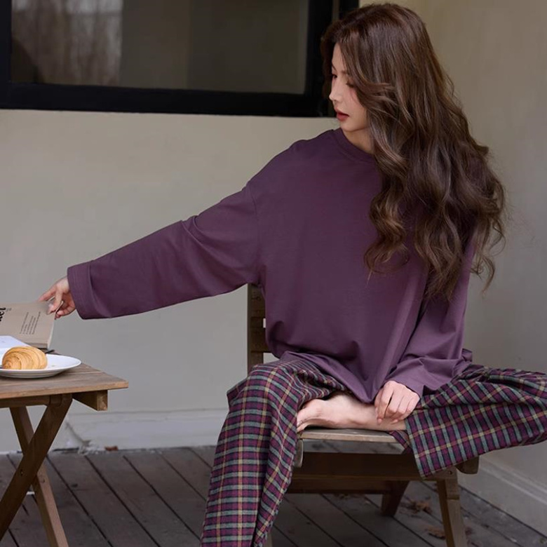 Pajamas for Women in Spring and Autum, Soft Pure Cotton, Loose Long-Sleeved Plaid Pants Set, Lazy Going Out, High-End Home Wear Pajamas for Women in Spring and Autum, Soft Pure Cotton, Loose Long-Sleeved Plaid Pants Set, Lazy Going Out, High-End Home Wear