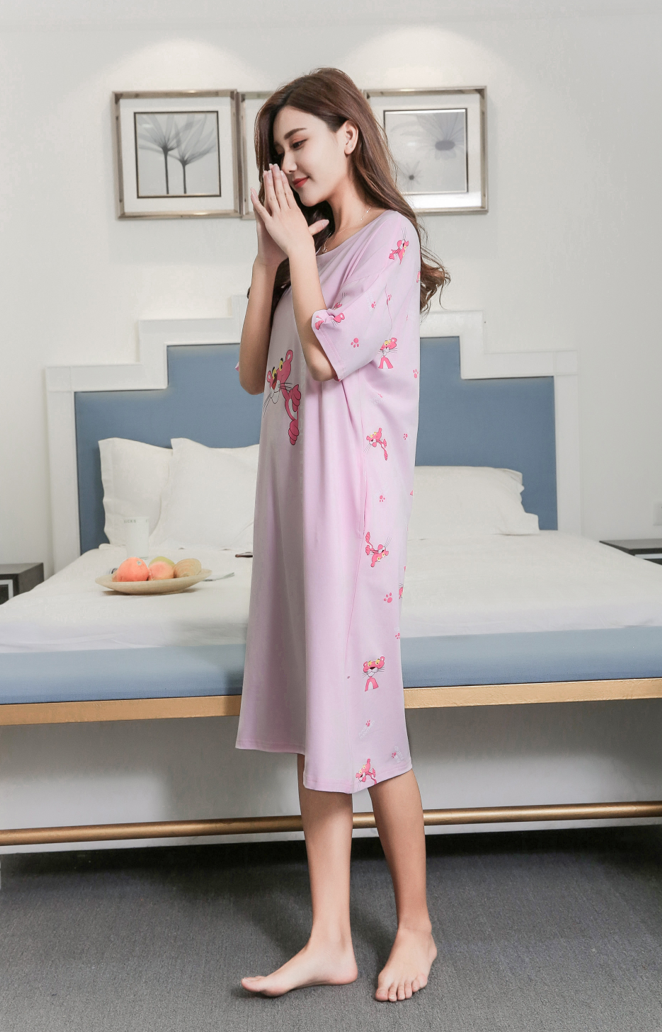 Áo ngủ nữ mùa hè dễ thương của Hàn Quốc Bộ đồ ngủ ngắn tay tươi mát có thể mặc công chúa hoạt hình lỏng lẻo dài Nhật Bản đầm nhung đẹp