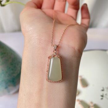 Natural hetian jade trapezoid necklace