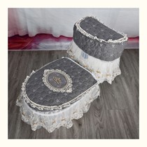 Toilet cover cotton linen blue cloth art Three sets to make zipped stool cushion water tank Lace Eurostyle Grey Dust Cover