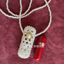 Finished handmade string pearl summer with imitation pearl mini-mouth red envelope fairy Oblique Satchel 2022