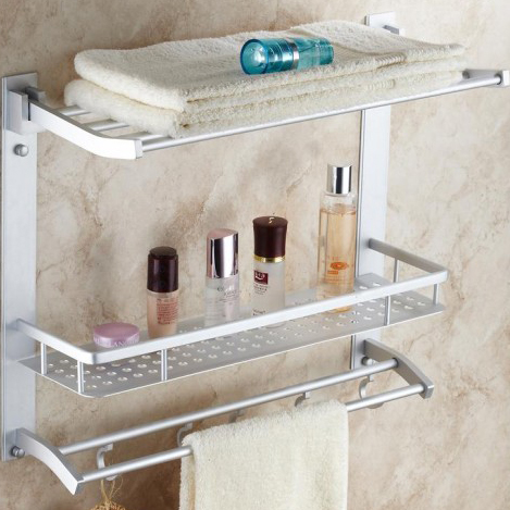 Space Aluminum Hair Towel Rack Makeup Room Bathroom Bathroom Pendant Suit Hardware Bath Towels Shelf Shelf 3-shelf