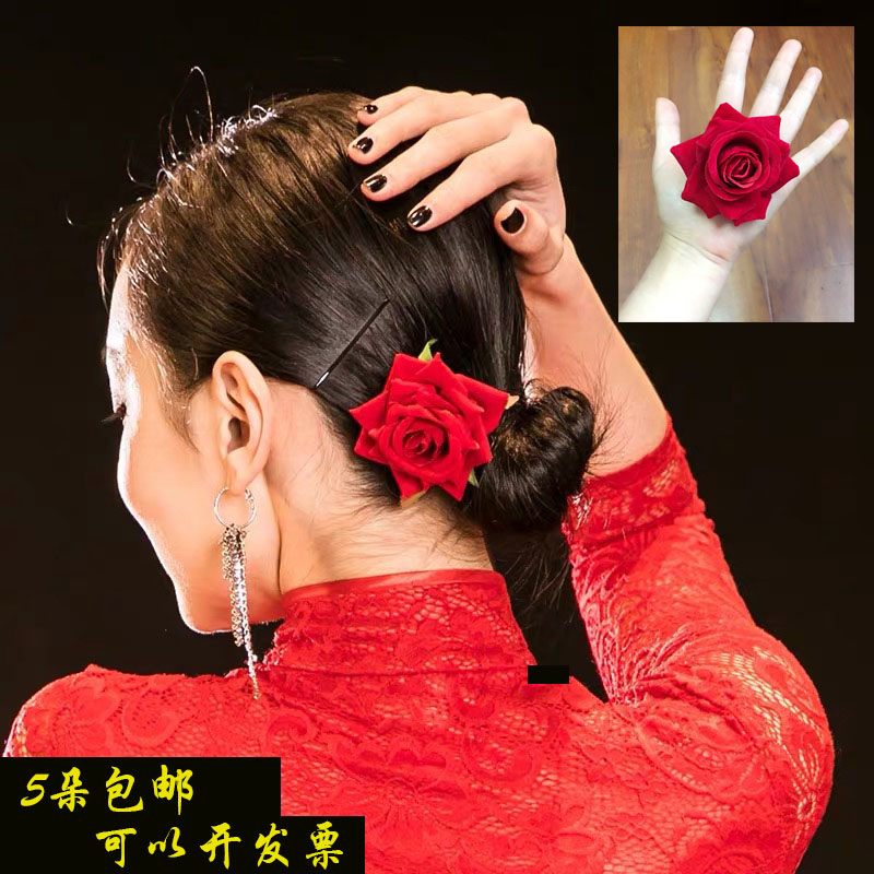 Latin Dance New Performance Competition Rose Red Flower Hair Accessories Flamengo Spanish Dance Belly Dance Girl