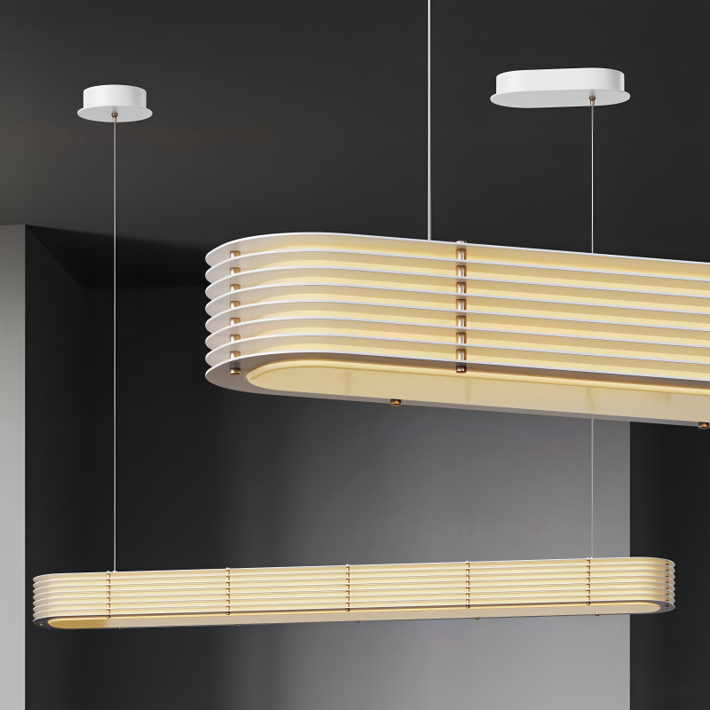 Postmodern Living Room and Dining Room Chandelier, Minimalist and Elegant Long Strip-Shaped Led Designer Lighting for Dining Bar and Island