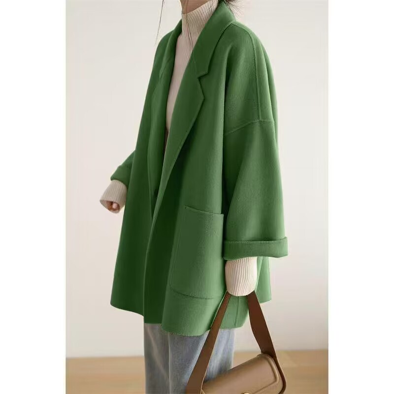 2024 New Autumn and Winter Woolen Coat for Women, Petite Loose Wool Double-Sided Coat, Hepburn Style