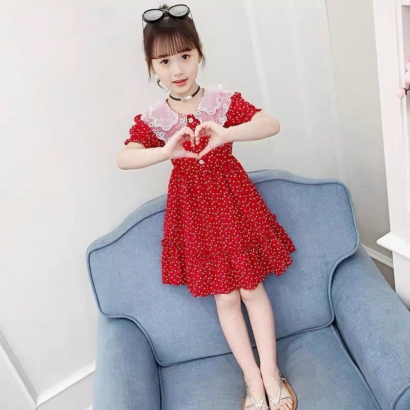 Girls summer dress 2022 new Korean style fashion foreign style European and American style princess dress breathable chiffon skirt tide