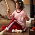 Đồ ngủ nữ mùa thu cotton dài tay phần mỏng cotton Phiên bản Hàn Quốc của mùa thu và mùa đông lỏng lẻo có thể được mặc bên ngoài dịch vụ gia đình phù hợp với hai mảnh