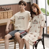 Летняя хлопковая мужская тонкая пижама для влюбленных, мультяшный комплект, в корейском стиле