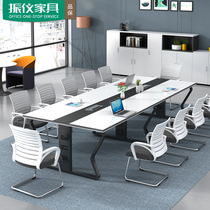 White bar conference table Long table Simple modern negotiation table and chair combination Office reception reception table Steel frame table