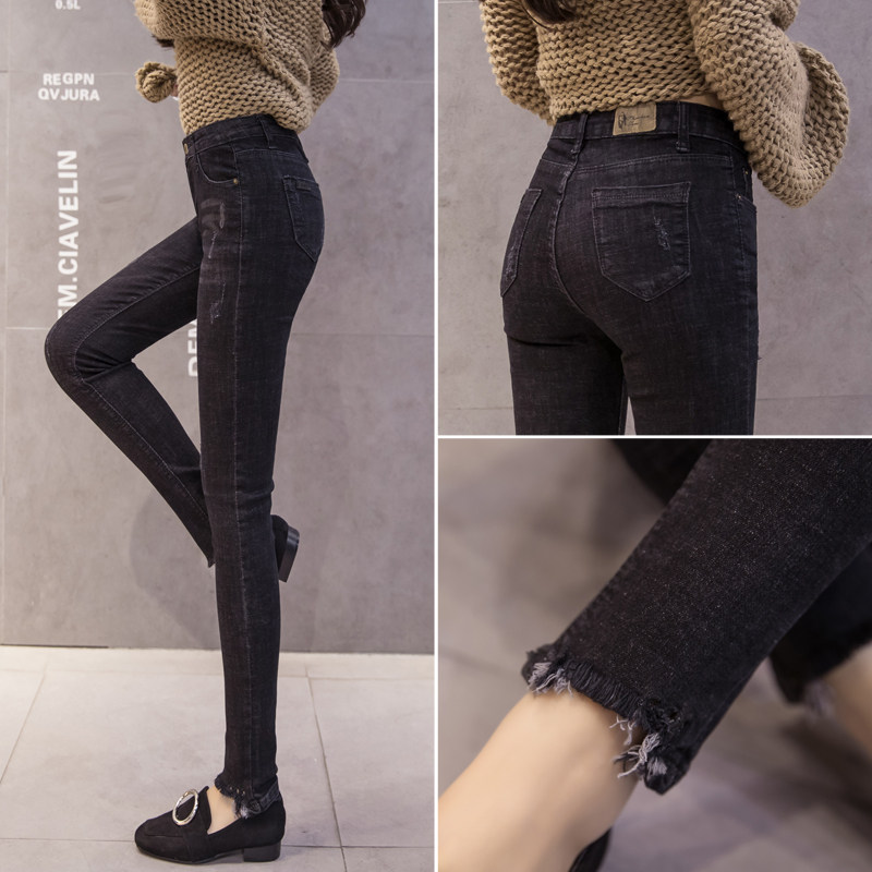 Hong Kong Catch Suede Jeans Women Long Pants Autumn Winter New Glean Suede High Waist Elastic Body Display Slim Smoke Pipe Pants