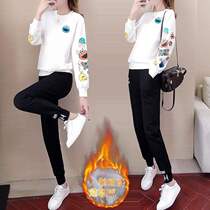 womens spring autumn winter new 2021 korean style round neck fashion two piece sweatshirt suit Hong Kong padded sports suit