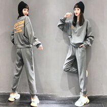 Hong Kong sportswear suit womens autumn 2020 new classy thick sweatshirt slim trousers casual two-piece set