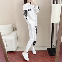 Hong Kong hip hop leisure sports suit female spring autumn 2022 new fashion loose white suit two pieces