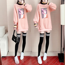 Hong Kong womens lamb fleece sweatshirt autumn and winter new Korean style loose pink fashionable thermal coat
